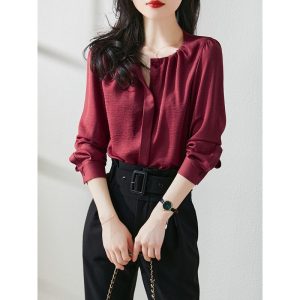 Chemisier en satin à col rond pour femme